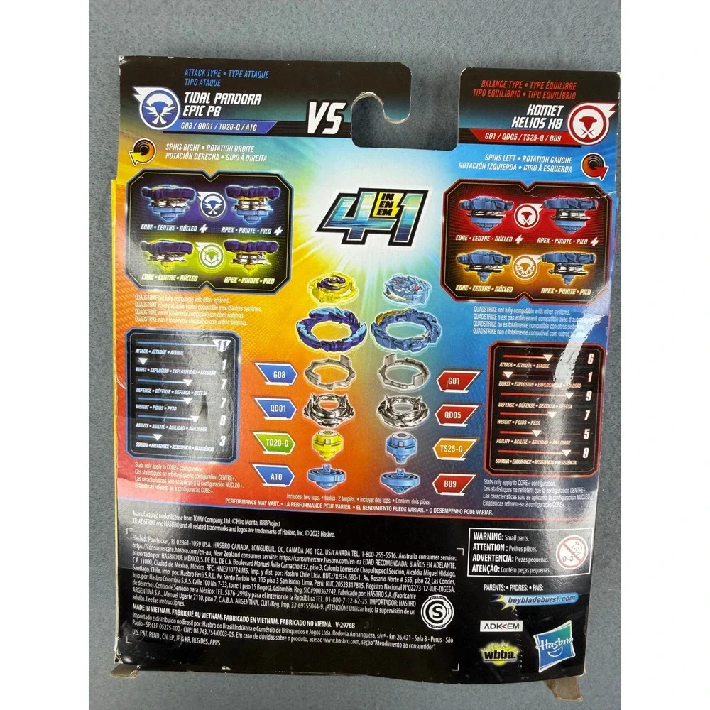 Hasbro Beyblade Burst‎ QuadStrike Komet Helios H8 vs Tidal Pandora Epic P8 Blue